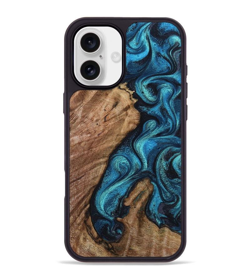 iPhone 16 Plus Wood Phone Case - Landyn (Blue, 802334)