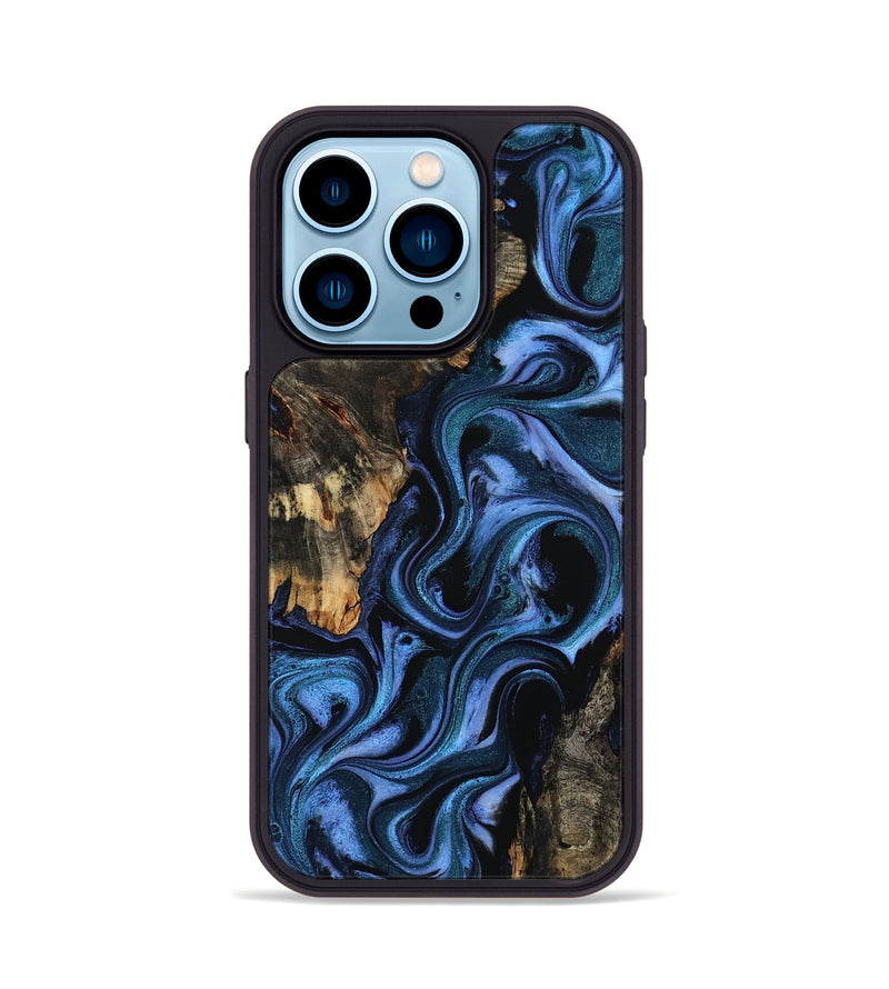 iPhone 14 Pro Wood Phone Case - Carlene (Blue, 802345)