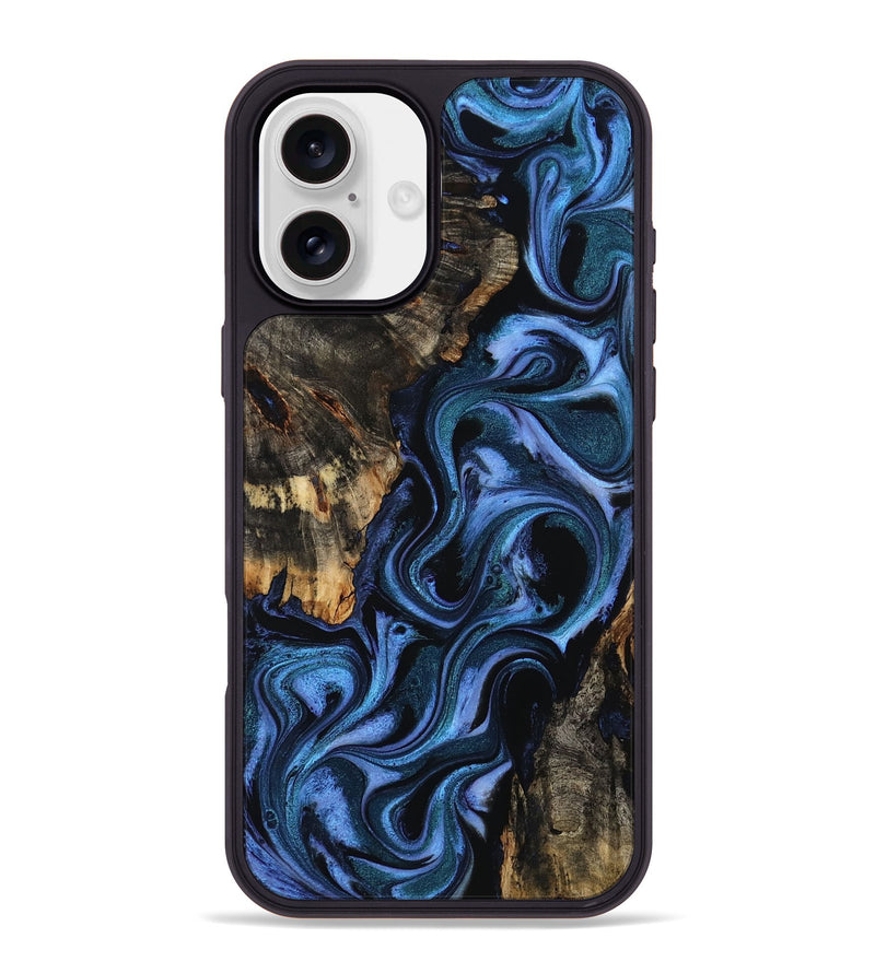 iPhone 16 Plus Wood Phone Case - Carlene (Blue, 802345)