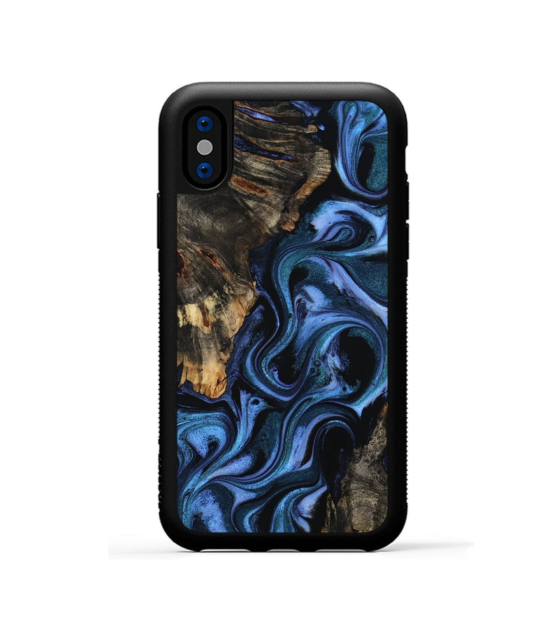 iPhone Xs Wood Phone Case - Carlene (Blue, 802345)
