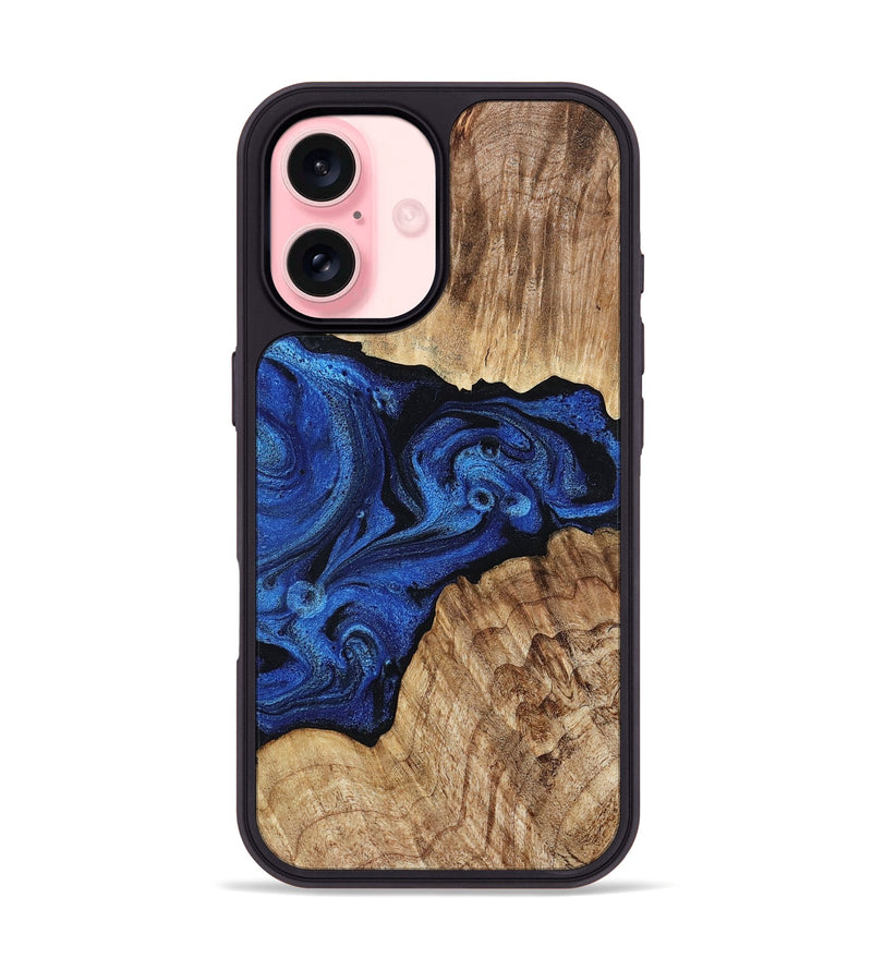 iPhone 16 Wood Phone Case - Ciara (Blue, 802347)