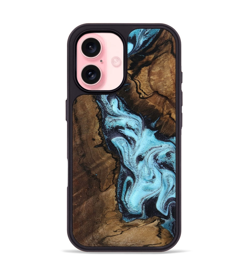 iPhone 16 Wood Phone Case - Lucille (Blue, 802348)