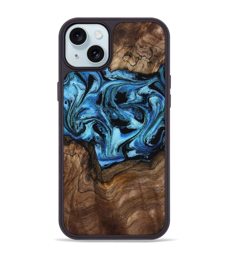 iPhone 15 Plus Wood Phone Case - Miriam (Blue, 802349)