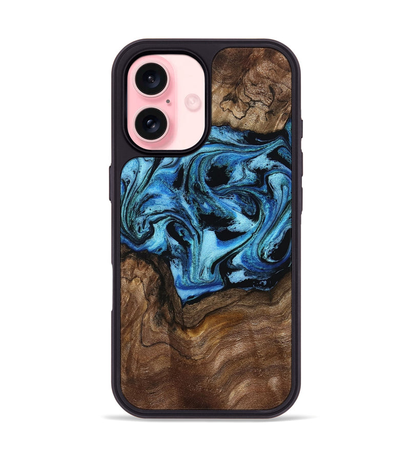 iPhone 16 Wood Phone Case - Miriam (Blue, 802349)