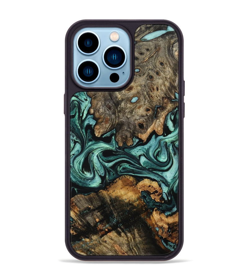 iPhone 14 Pro Max Wood Phone Case - Alia (Green, 802366)