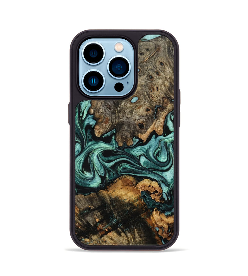 iPhone 14 Pro Wood Phone Case - Alia (Green, 802366)