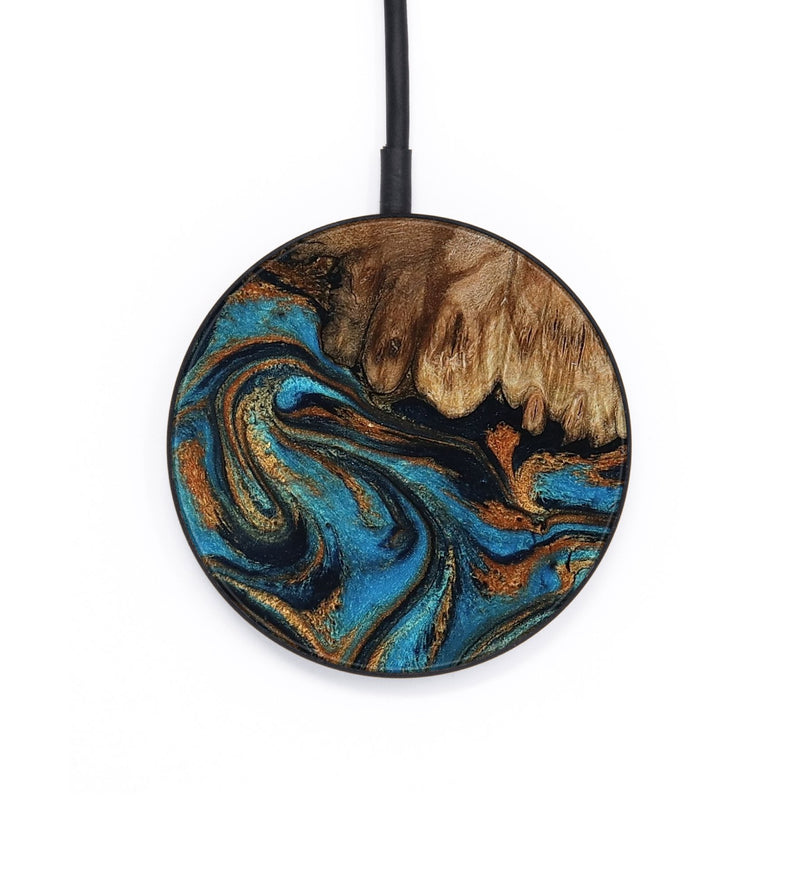 Circle Wood Wireless Charger - Dian (Teal & Gold, 802400)