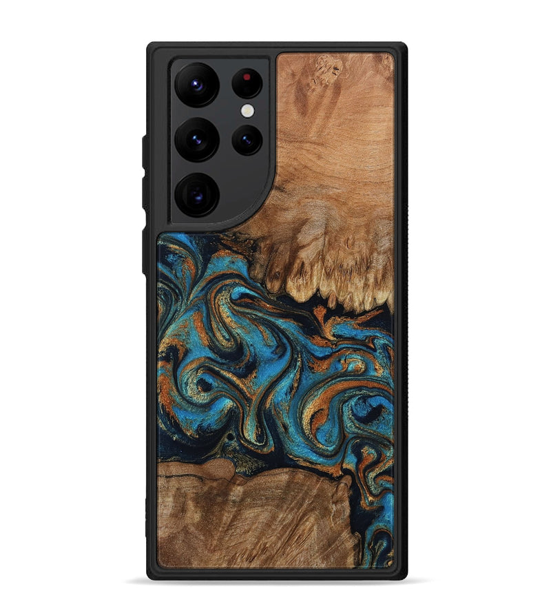 Galaxy S22 Ultra Wood Phone Case - Dian (Teal & Gold, 802400)