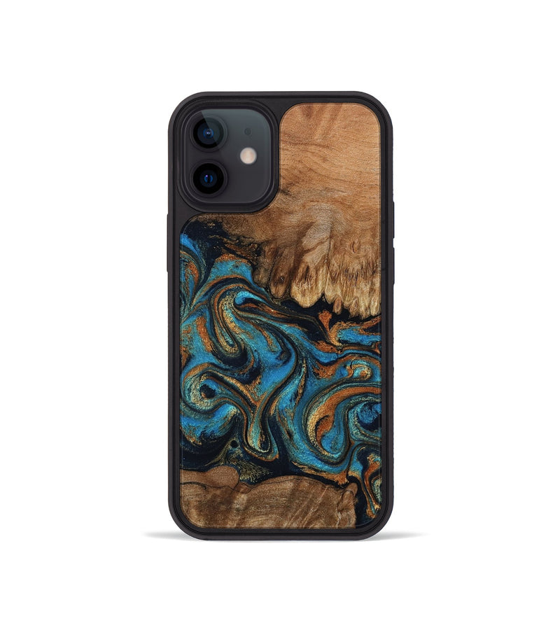 iPhone 12 mini Wood Phone Case - Dian (Teal & Gold, 802400)