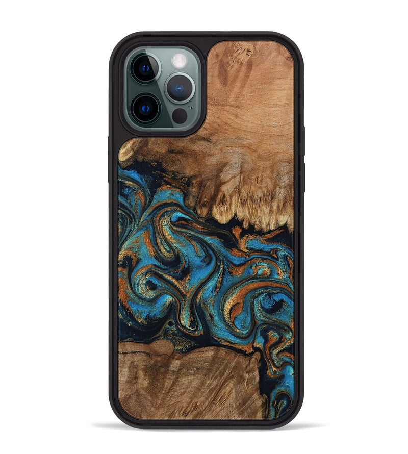 iPhone 12 Pro Max Wood Phone Case - Dian (Teal & Gold, 802400)