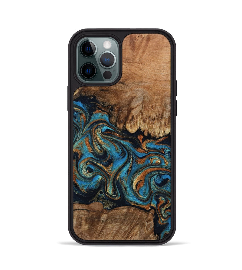 iPhone 12 Pro Wood Phone Case - Dian (Teal & Gold, 802400)