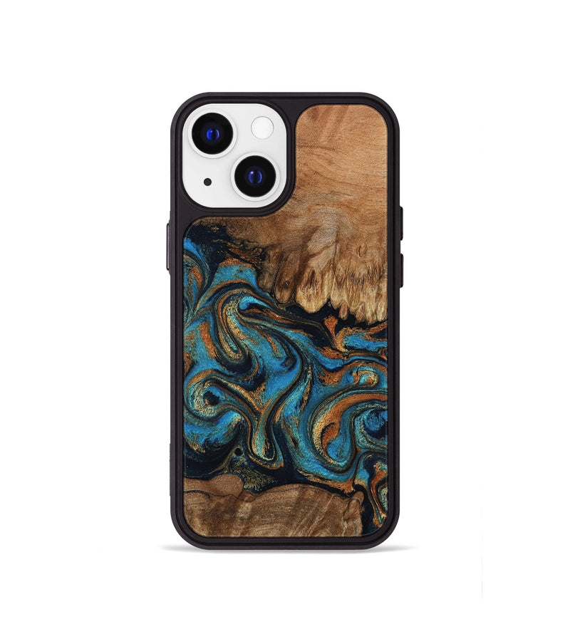iPhone 13 mini Wood Phone Case - Dian (Teal & Gold, 802400)