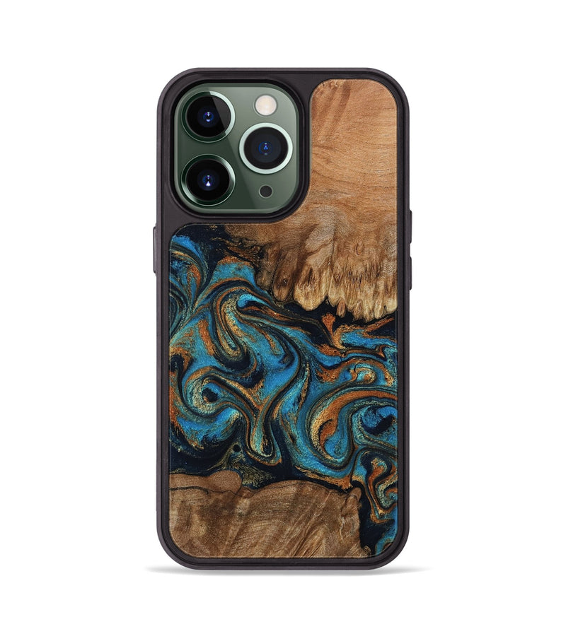 iPhone 13 Pro Wood Phone Case - Dian (Teal & Gold, 802400)