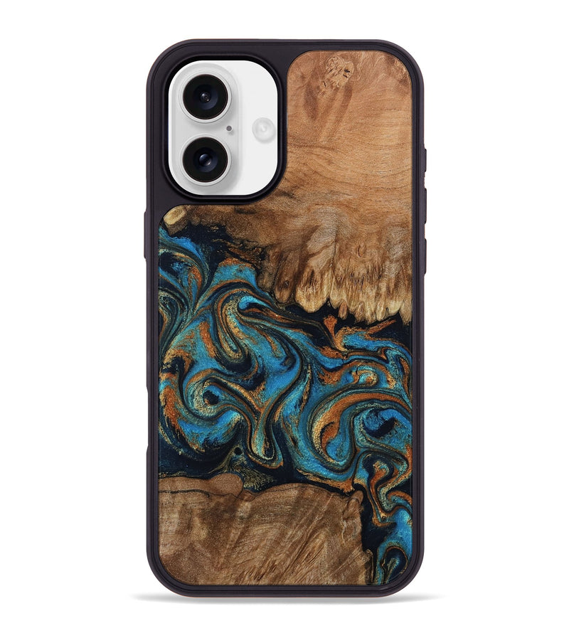 iPhone 16 Plus Wood Phone Case - Dian (Teal & Gold, 802400)