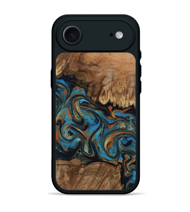 iPhone 17 Air Wood Phone Case - Dian (Teal & Gold, 802400)