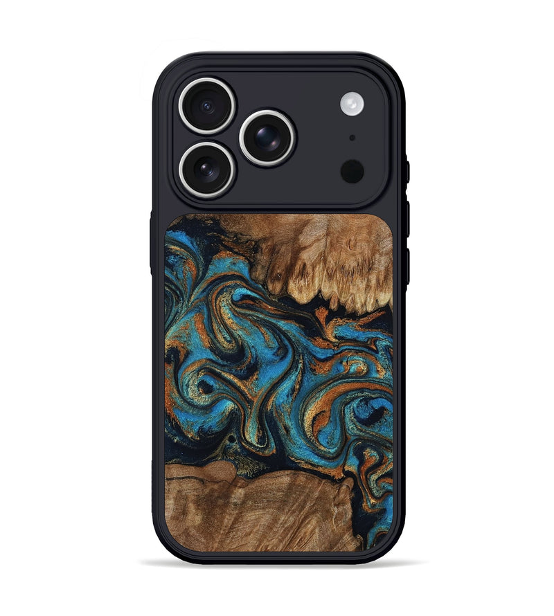 iPhone 17 Pro Wood Phone Case - Dian (Teal & Gold, 802400)