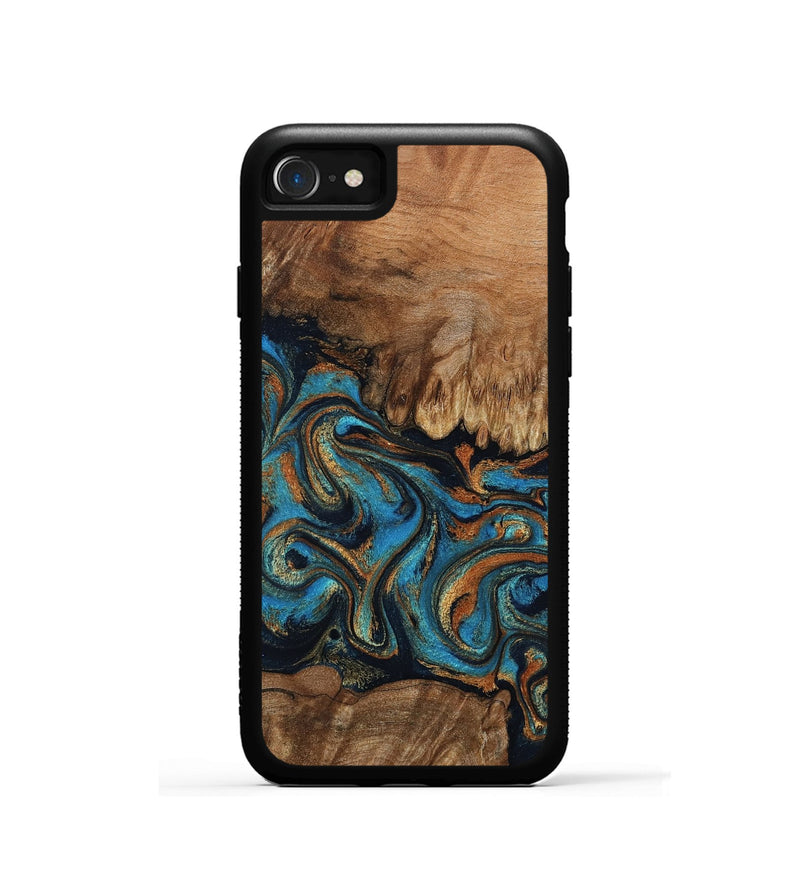 iPhone SE Wood Phone Case - Dian (Teal & Gold, 802400)