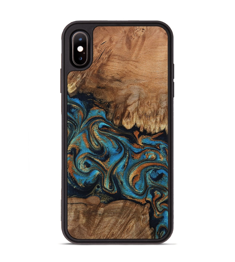 iPhone Xs Max Wood Phone Case - Dian (Teal & Gold, 802400)