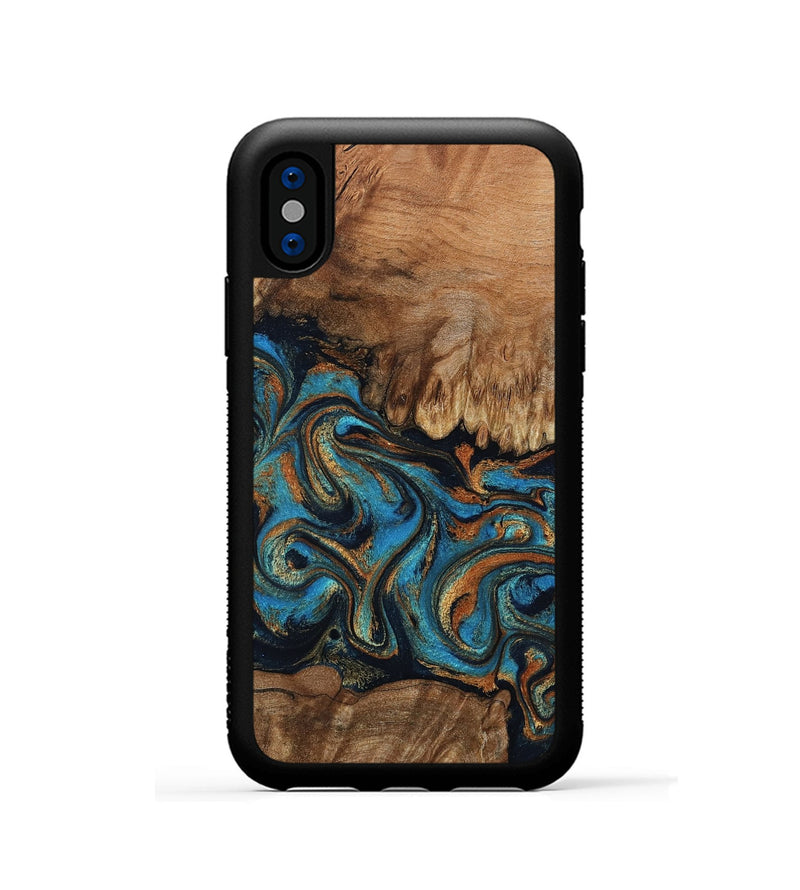 iPhone Xs Wood Phone Case - Dian (Teal & Gold, 802400)