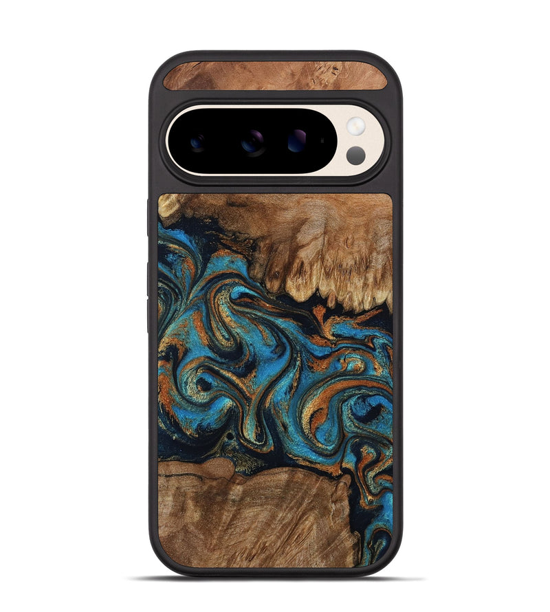 Pixel 10 Wood Phone Case - Dian (Teal & Gold, 802400)