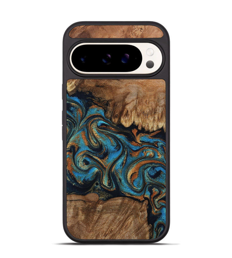 Pixel 9 Wood Phone Case - Dian (Teal & Gold, 802400)