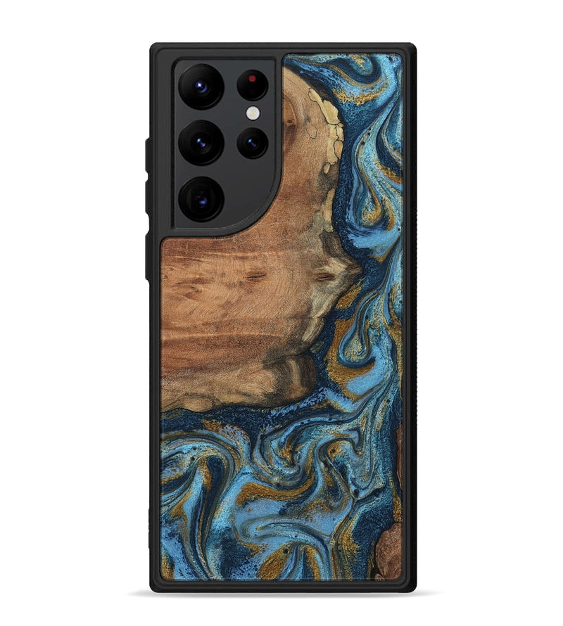 Galaxy S22 Ultra Wood Phone Case - Jamel (Teal & Gold, 802401)
