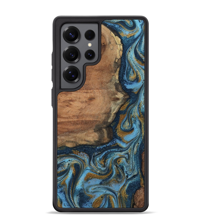 Galaxy S25 Ultra Wood Phone Case - Jamel (Teal & Gold, 802401)