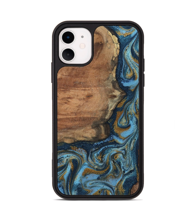 iPhone 11 Wood Phone Case - Jamel (Teal & Gold, 802401)