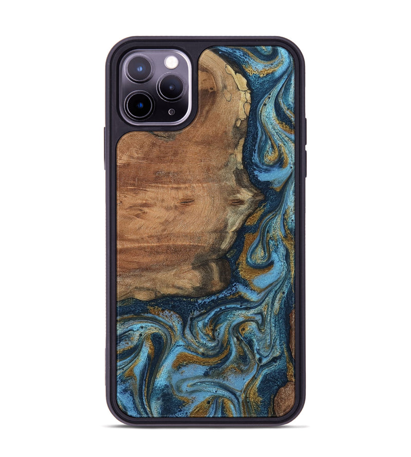 iPhone 11 Pro Max Wood Phone Case - Jamel (Teal & Gold, 802401)