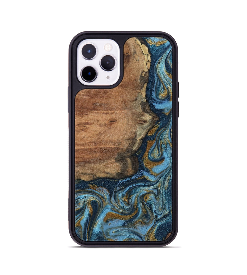 iPhone 11 Pro Wood Phone Case - Jamel (Teal & Gold, 802401)