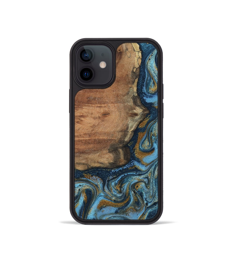 iPhone 12 mini Wood Phone Case - Jamel (Teal & Gold, 802401)