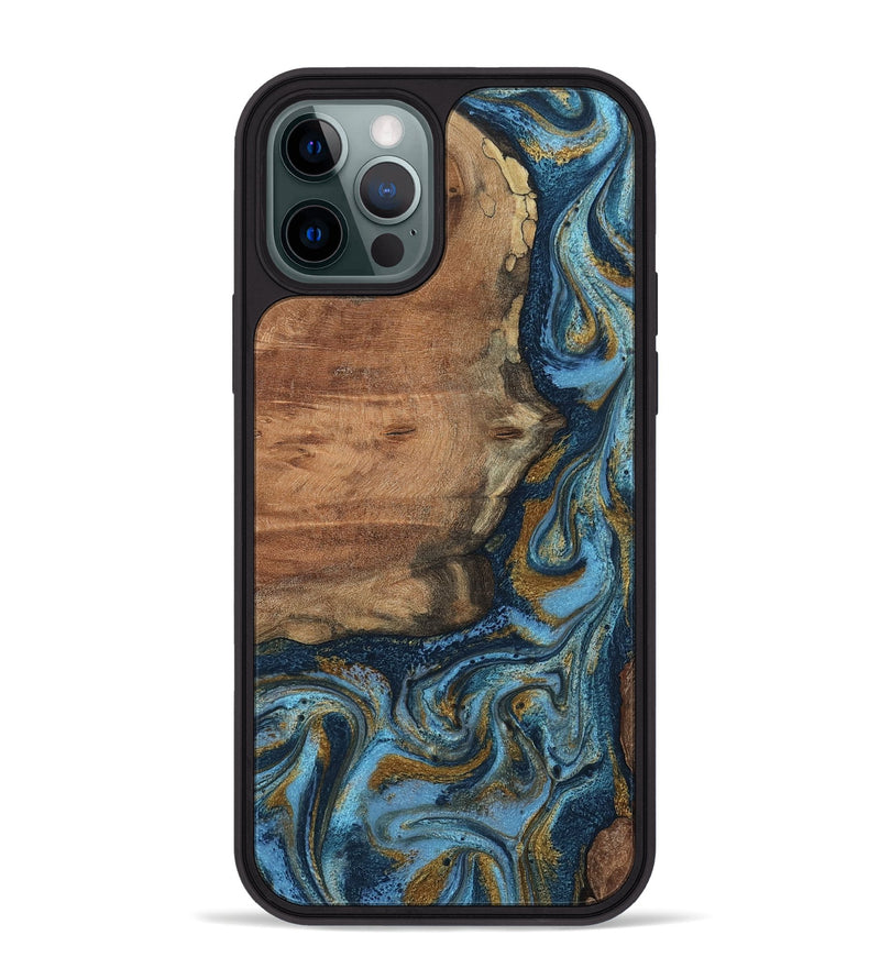 iPhone 12 Pro Max Wood Phone Case - Jamel (Teal & Gold, 802401)