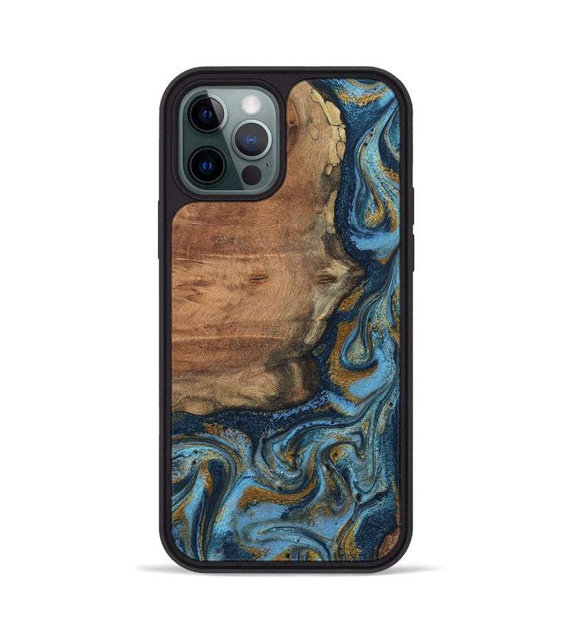 iPhone 12 Pro Wood Phone Case - Jamel (Teal & Gold, 802401)