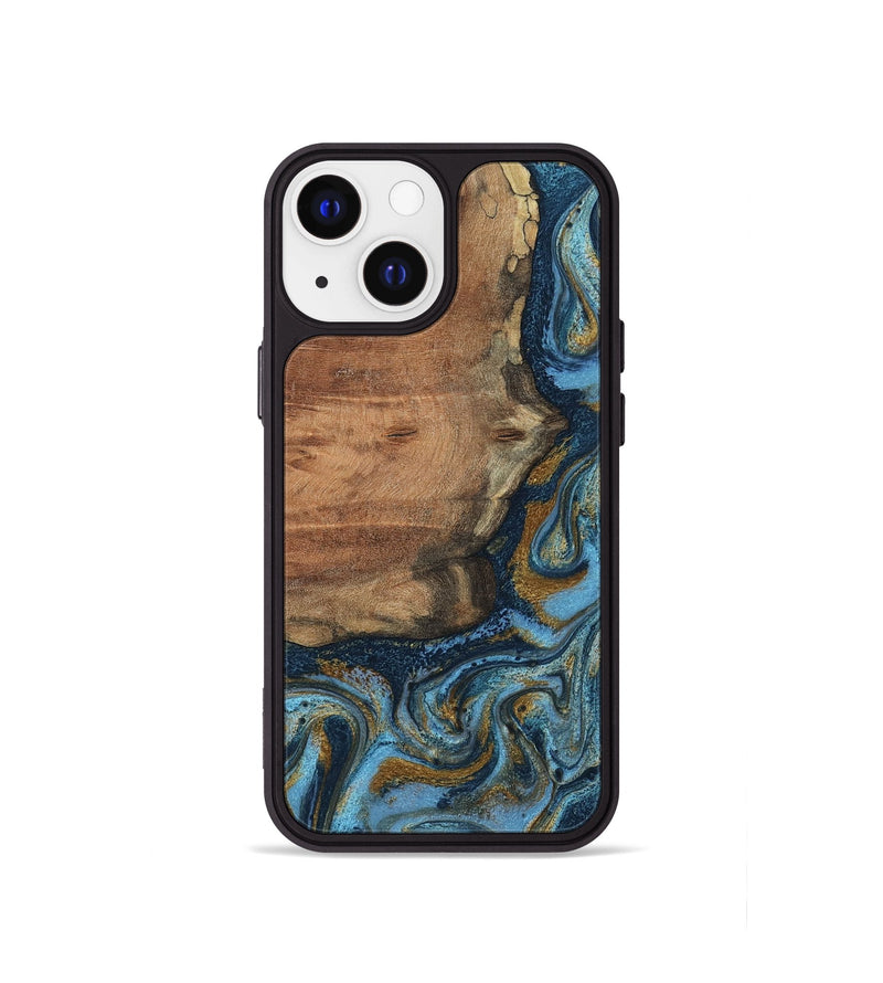 iPhone 13 mini Wood Phone Case - Jamel (Teal & Gold, 802401)