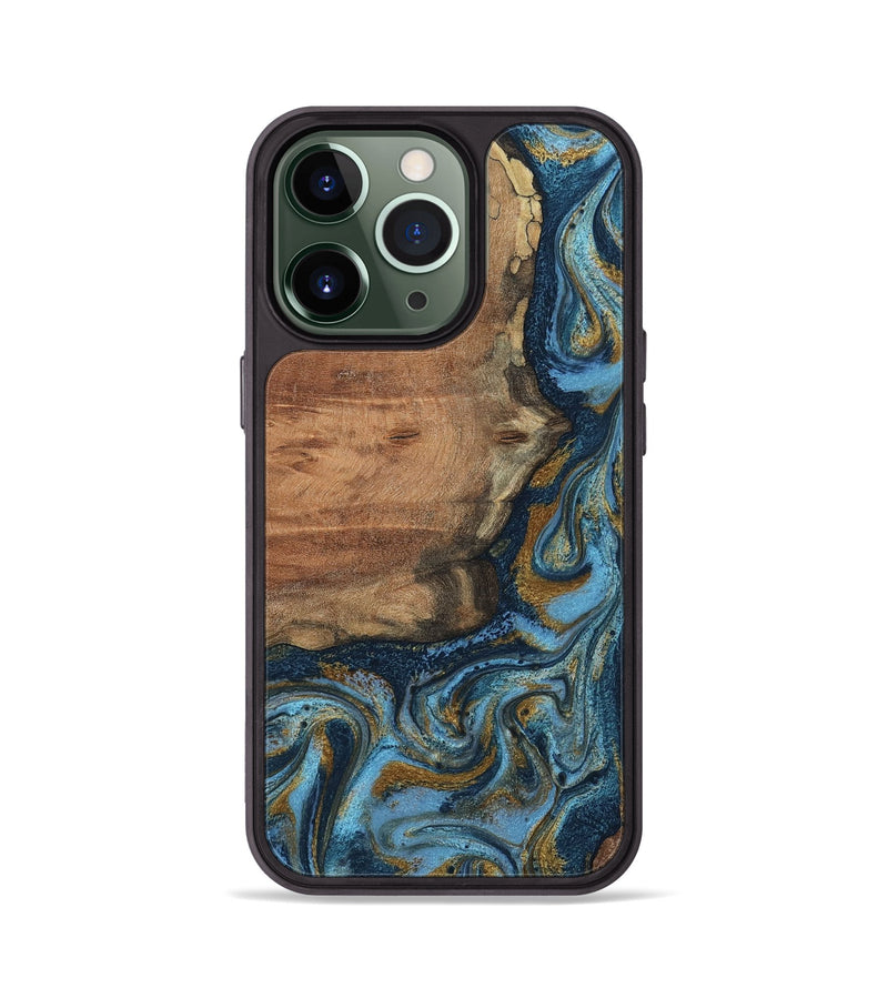 iPhone 13 Pro Wood Phone Case - Jamel (Teal & Gold, 802401)