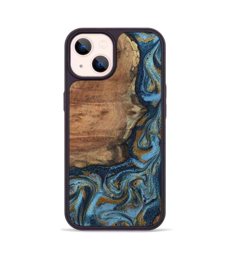 iPhone 14 Wood Phone Case - Jamel (Teal & Gold, 802401)
