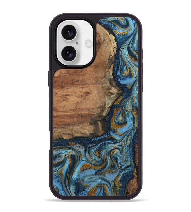 iPhone 16 Plus Wood Phone Case - Jamel (Teal & Gold, 802401)