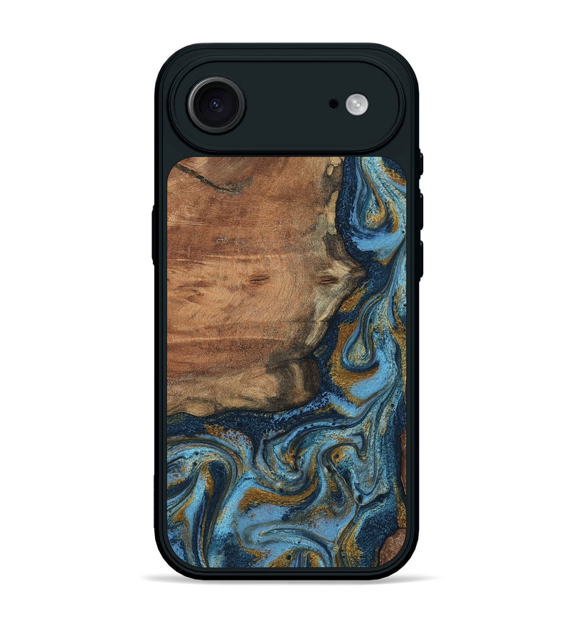 iPhone 17 Air Wood Phone Case - Jamel (Teal & Gold, 802401)