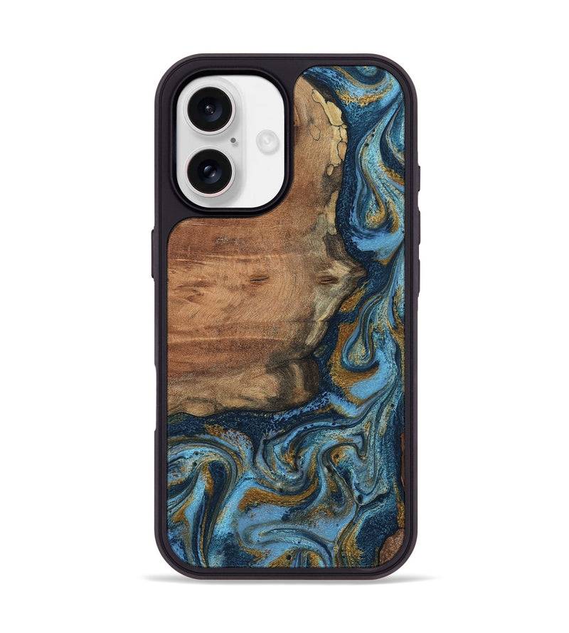 iPhone 17 Wood Phone Case - Jamel (Teal & Gold, 802401)