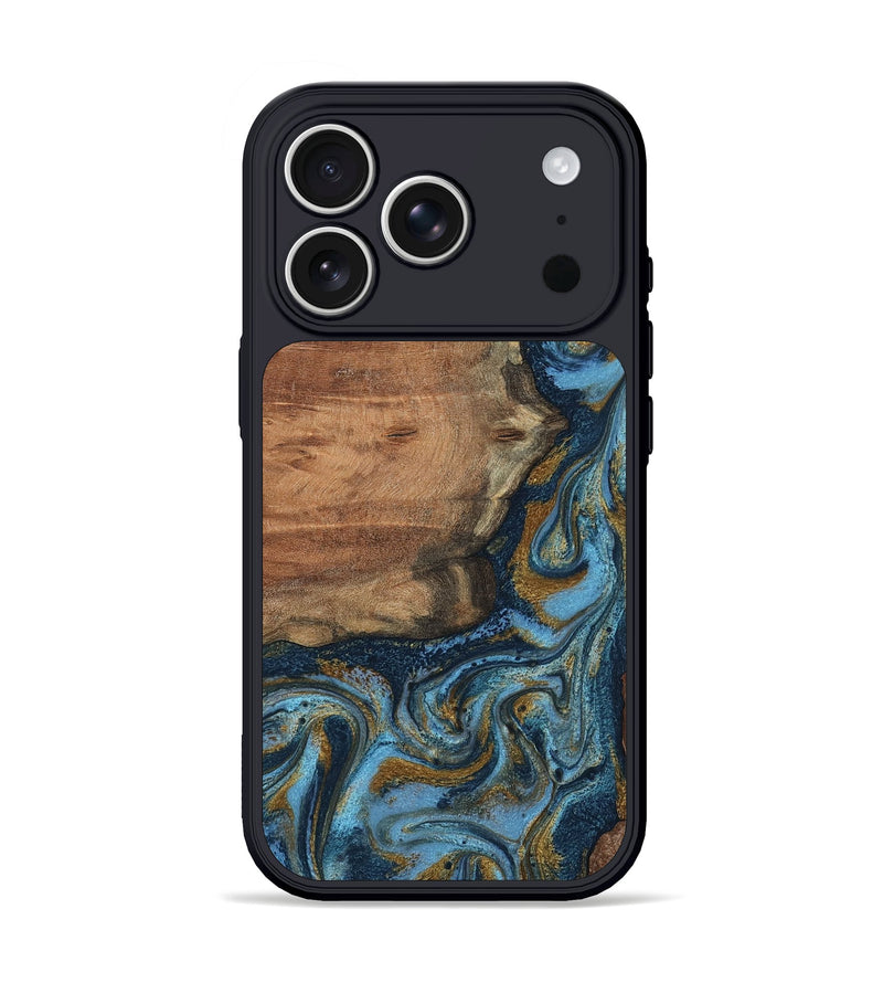 iPhone 17 Pro Wood Phone Case - Jamel (Teal & Gold, 802401)