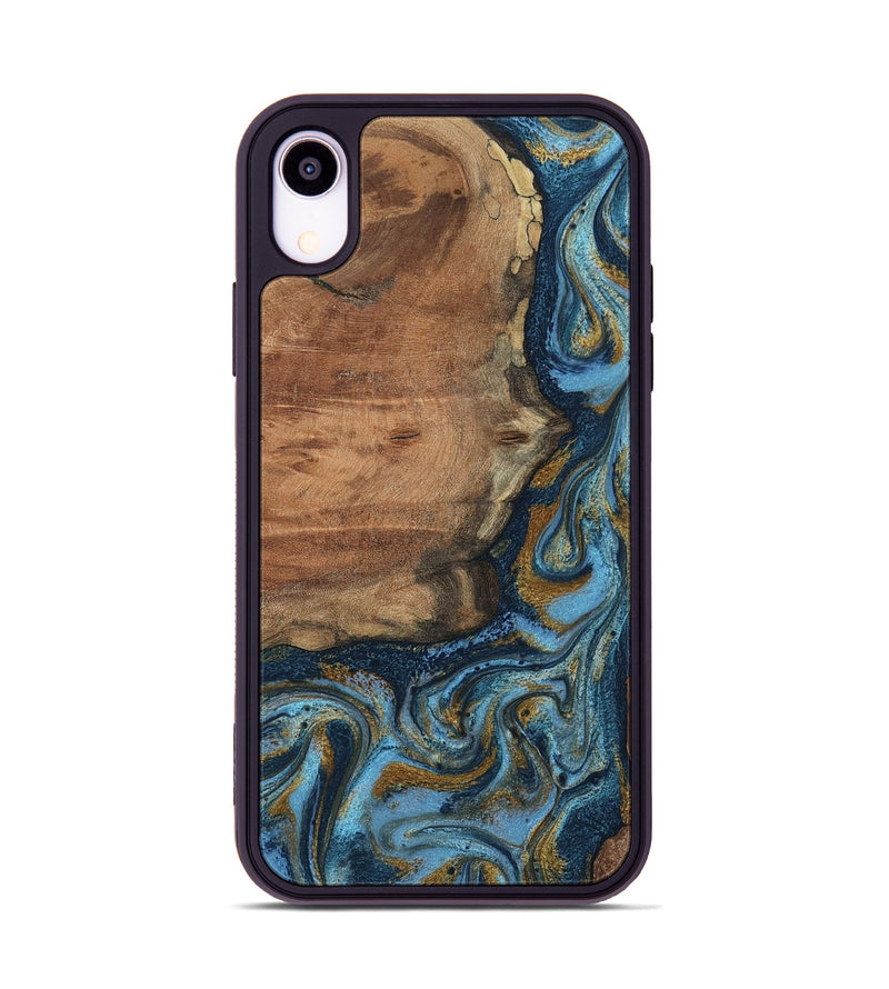 iPhone Xr Wood Phone Case - Jamel (Teal & Gold, 802401)