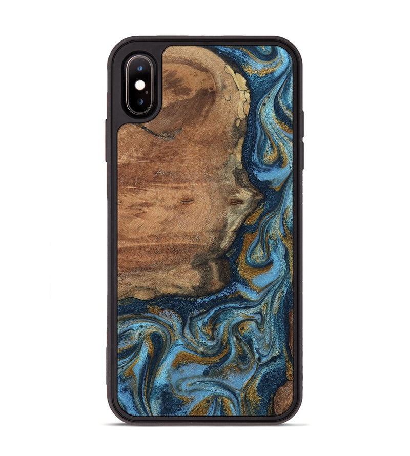 iPhone Xs Max Wood Phone Case - Jamel (Teal & Gold, 802401)
