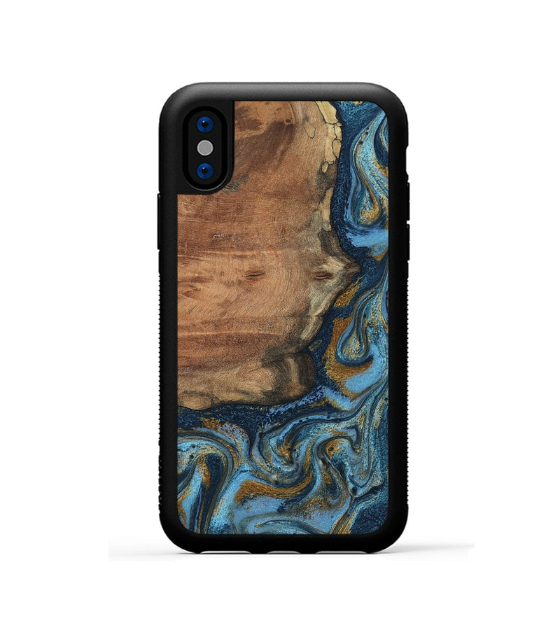 iPhone Xs Wood Phone Case - Jamel (Teal & Gold, 802401)