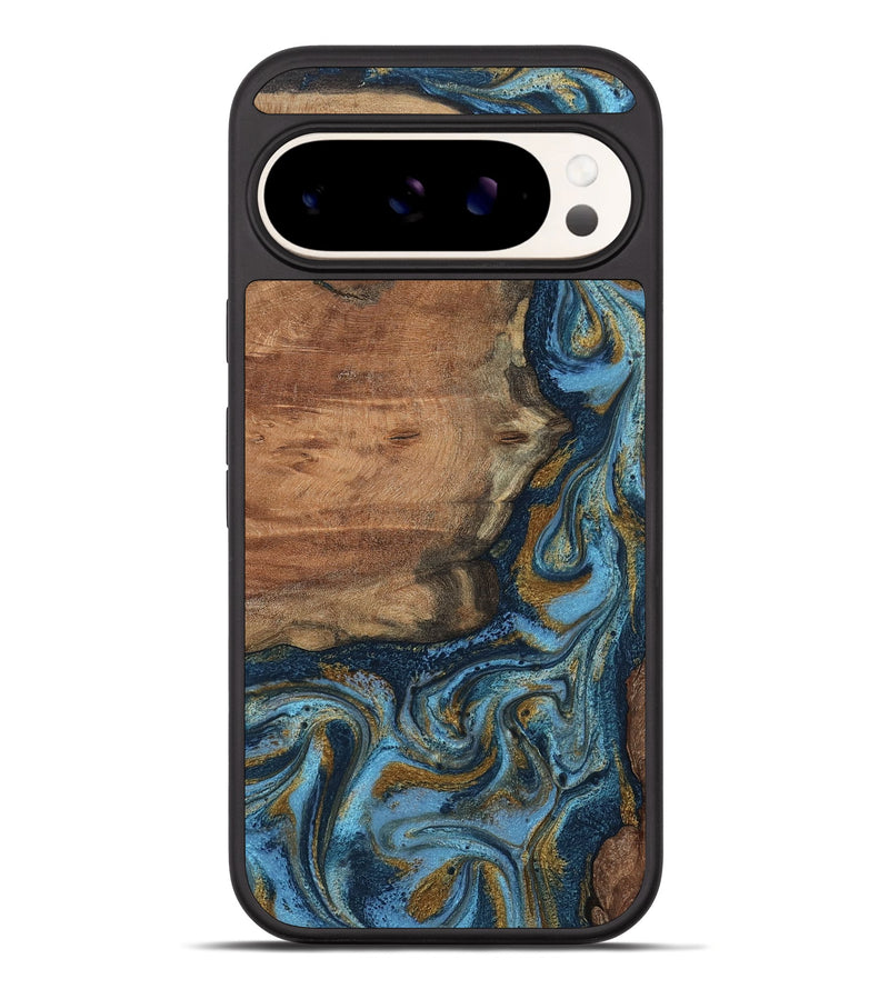 Pixel 10 Pro XL Wood Phone Case - Jamel (Teal & Gold, 802401)