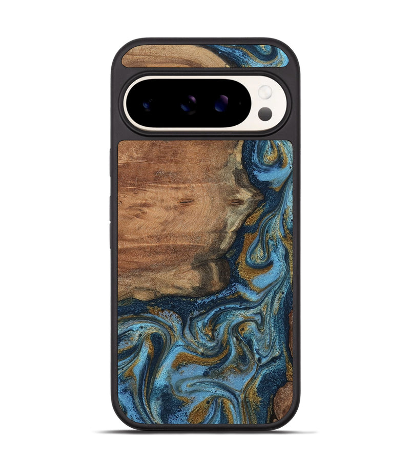 Pixel 9 Pro Wood Phone Case - Jamel (Teal & Gold, 802401)