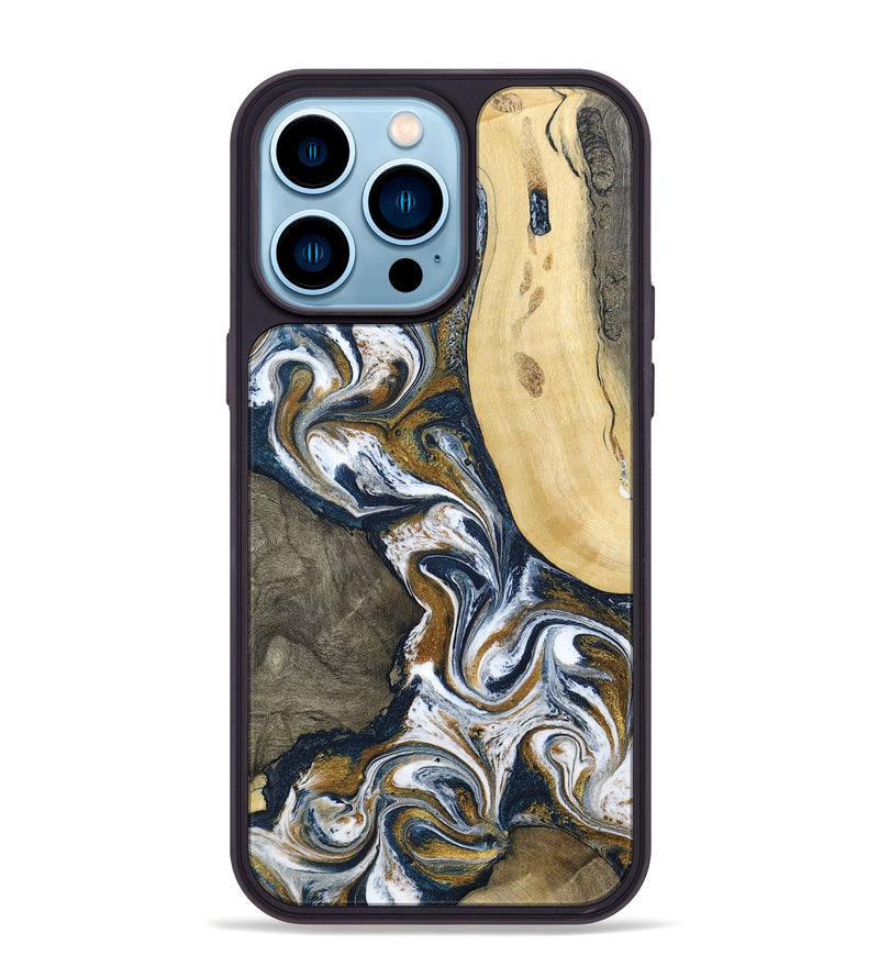 iPhone 14 Pro Max Wood Phone Case - Marcos (Teal & Gold, 802402)