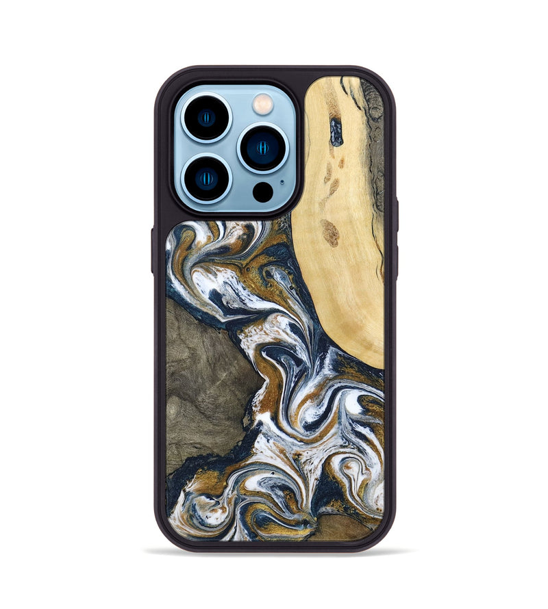 iPhone 14 Pro Wood Phone Case - Marcos (Teal & Gold, 802402)