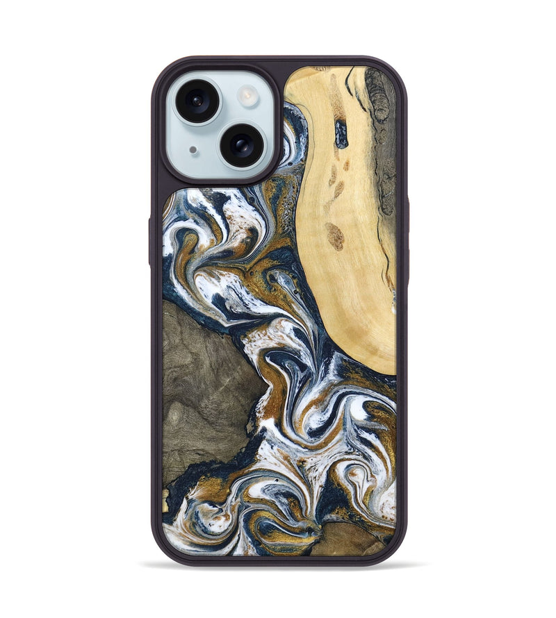 iPhone 15 Wood Phone Case - Marcos (Teal & Gold, 802402)