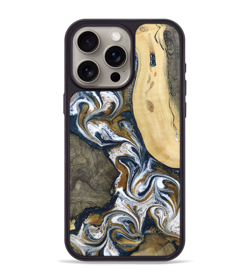 iPhone 15 Pro Max Wood Phone Case - Marcos (Teal & Gold, 802402)