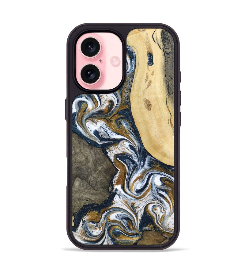 iPhone 16 Wood Phone Case - Marcos (Teal & Gold, 802402)